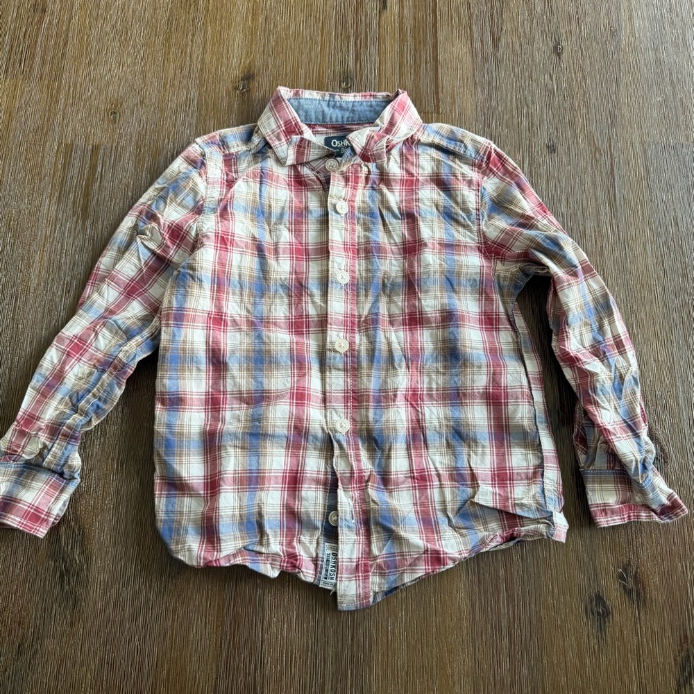 4/20$ OshKosh B'gosh Red and Blue Plaid Button Down Shirt size 4T